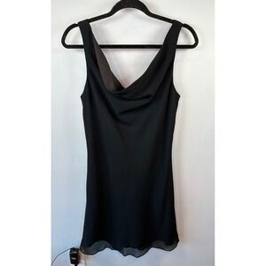 Joseph Ribkoff Vintage Black Cowl Neck V-Back Sleeveless Cocktail Dress Size 10